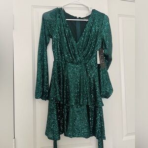 Trixxi Juniors Green Sequin Long Sleeve Dress
